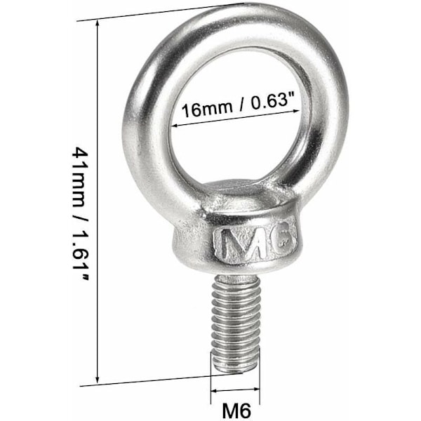 10 stk. M611 304 Rustfrie Stål Øyebolter - Løftering - Ringformet Utvendig Gjenget Marine Vektbolter og Diverse Ingeniør Løfteutstyr