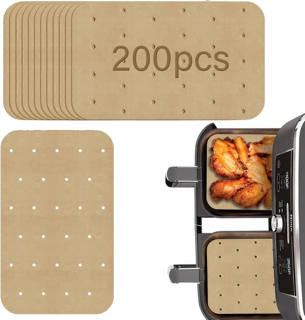 Airfryer papir liners, engangs airfryer liners dobbelt lag bakepapir, 200 stk