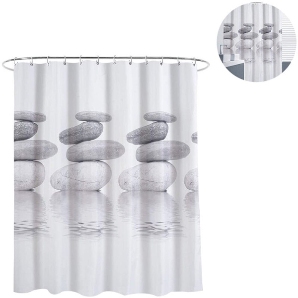 Duschdraperi Zen Stone Vildgräs Reflektion i Vatten Duschdraperier 12 Krokar, Meditationsdesign Vattentät Tyg Duschdraperi 180*200