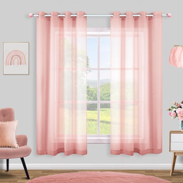 Blush Rosa Gardiner for Jenterom, Transparent Bohemske Gardiner for Barnerom, 84\" Lange, Lys Grå Rose