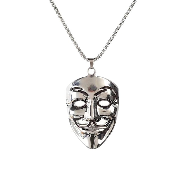 V-maske anhengslenke for menn og kvinner - Rustfritt stål V for Vendetta klovnemaske anhengslenke med 70 cm hvetelenke