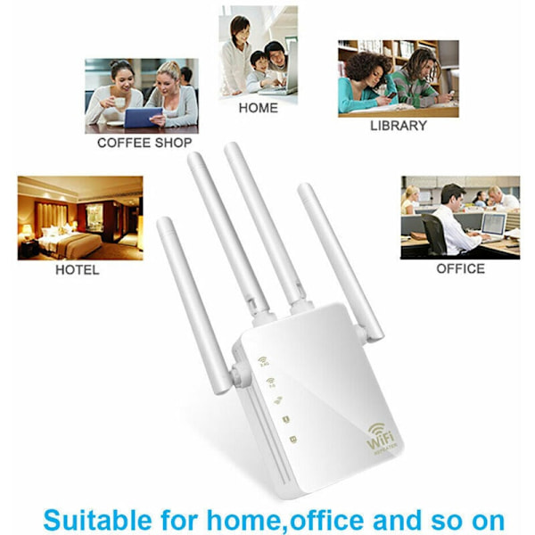 WiFi Repeater WiFi Signalforstærker Forbedret Dual-band 1.200 m Højeffekt router 2,4 og 5G (Sort, 90x173x70mm)
