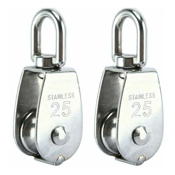 Lyftblock, enkel rostfri ståltrissa 304 Enkel trissa M25 last 150kg, 2-pack