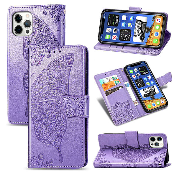 Premium PU-läder glänsande diamant fjäril präglad plånbok stöttålig flipfodral för iPhone 14 Pro Max
