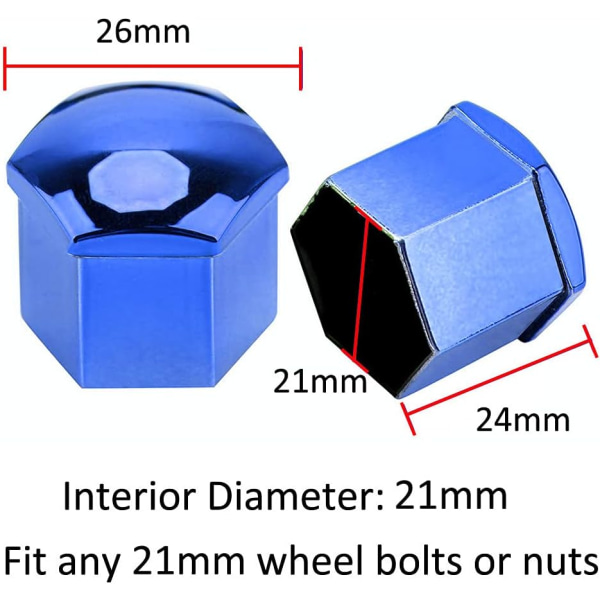 20 stk 21mm bilhjulmutterkapsler (blå) sekskantede hjulbolt n
