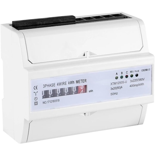 Multifunktionell Energimätare XTM1250S-U Digital 3-fas 4-tråds KWh-mätare DIN-skena Elmätare 20(80)A
