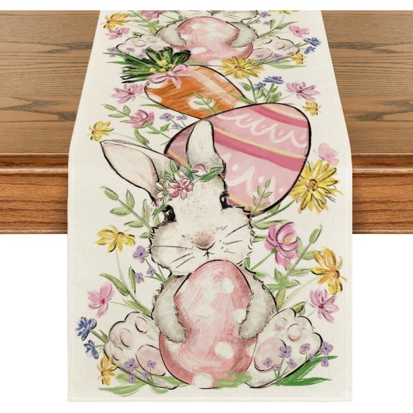 Bunny Egg Flower påskduk, säsongsbetonad vårens köksbordsdekor, perfekt för hemfestdekoration 13x72 tum