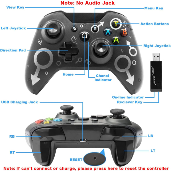Trådlös Gamepad för Xbox One, 2.4G Bluetooth trådlös spelkontroll