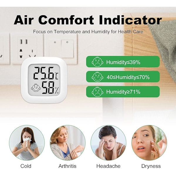 4 Mini Indendørs Termometre (Hvid), Digitalt Termometer Hygrometer Bærbart Termometer til Hjem, Akvarium, Børneværelse, Inkubator, Kælder, Skiftende R