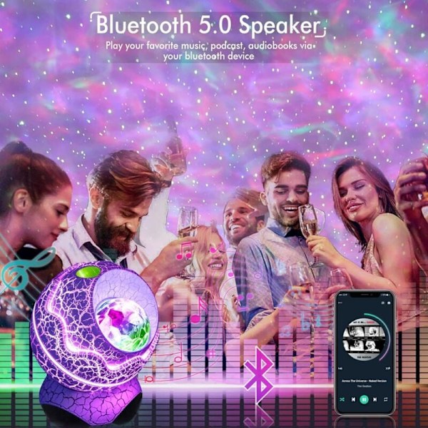 Stjerneprojektor Rossetta Galaxy til soveværelse, fjernbetjening og Bluetooth-højtaler med hvid støj, LED-natlamper til børneværelse, hjemmebiograf