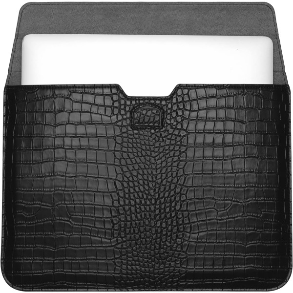 Laptop sleeve for 14-inch computer, crocodile pattern PU leather flip cover, black