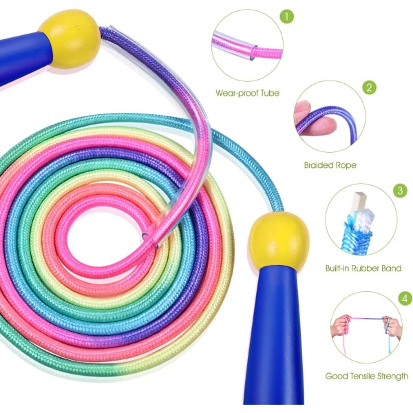 Hoppetau for barn og voksne - 2-pakning justerbare hoppetau med sklisikre håndtak i tre - fargerik bomullstau - hoppetau for gutter og jenter - trening og mosjon