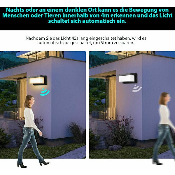 LED væglampe 18W LED sensor IP65 udendørsbelysning med bevægelsessensor terrasser haver varm hvid - sort