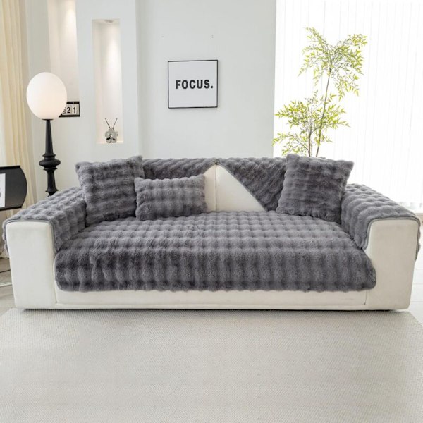 (Mörkgrå, 70x70cm) Sofföverdrag - Halkfritt sofföverdrag, kanin faux päls soffa, S-formad soffa
