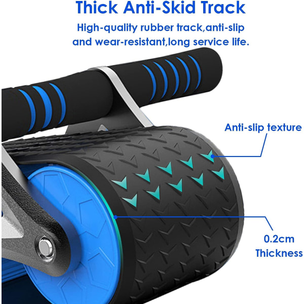 Bukrullning för magmuskler, bukrullning med dubbla hjul, stabil och automatisk rebound med matta för sport och hemmaträning