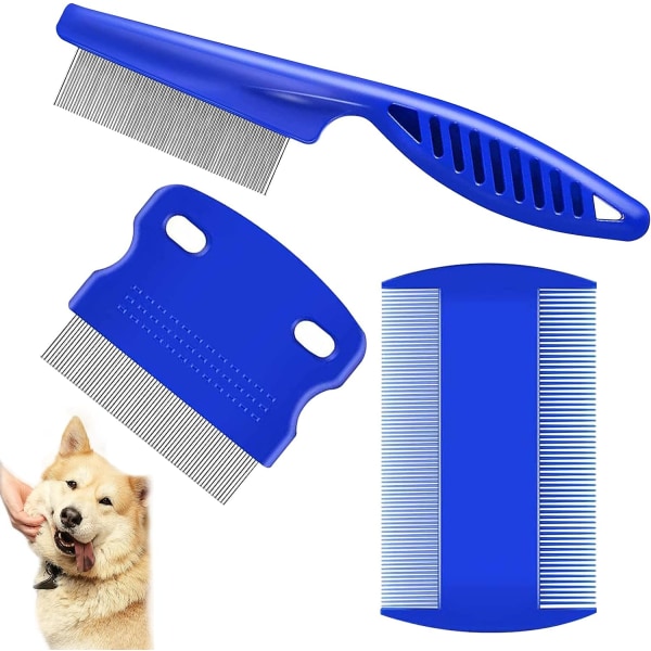 3PCS flea comb, dog flea comb, cat and dog beauty comb flea removal comb fine toothed comb beauty set to remove floating hair, tear marks, ticks, an