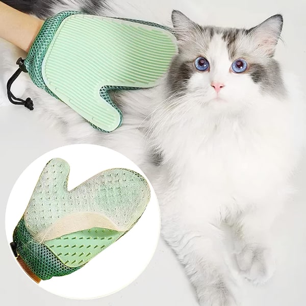 (Mintgrön）Grooming handskar 2 massagehandskar Hund Katt Mjukt hår Re