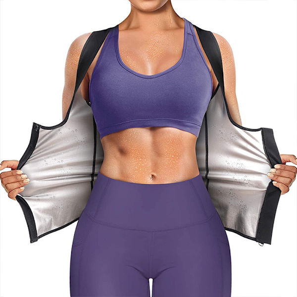 Explosiv svettdräkt korsett dragkedja väst kvinnor utomhus sport fitness bastu kläder svett mage tight yoga kläder（（XXL/XXXL）