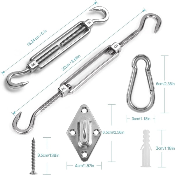 M6 Skyggeseilfestesett, rustfritt stål Solskjermseilfeste K