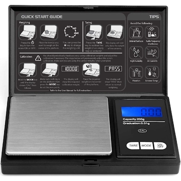 Digitaalinen taskuvaaka - 200g x 0,01g - Musta