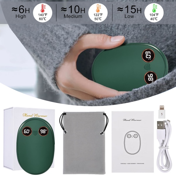 USB-käsienlämmitin, ladattava, 10 000 mAh - Sähkökäyttöinen potkukahva, 15 tunnin pitkäkestoinen akkukäyttöinen käsienlämmitin/virtapankki, taskukokoinen, ladattava, lämmitetty