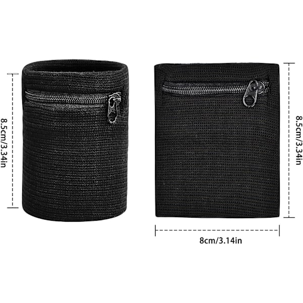 Svart + Grå - handledsskydd, 4-pack handledsskydd med dragkedja, sport handledsskydd, absorberande sport handledsskydd, med fickor, nycklar, silver, korthållare för löpning