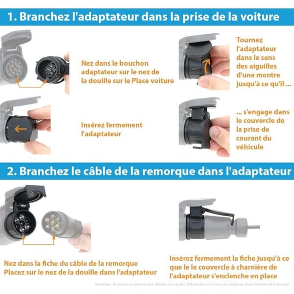 13-polet til 7-polet Trailer Adapter - Sort - til Bil, Trailer, Trækstang, Campingvogn