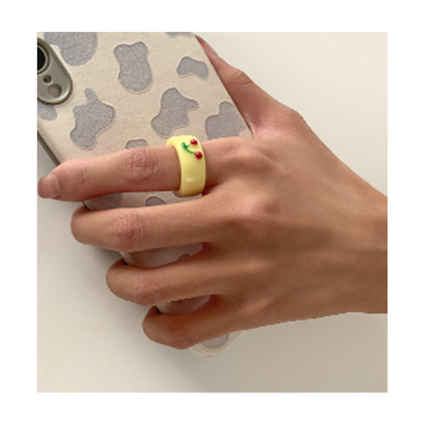 (Gul) Retro Candy Farve Dame Ring - Kirsebær Sød Frugt Tegneserie Ring - 90'er Gave Ring