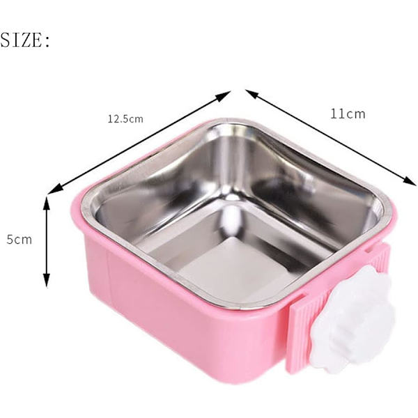 2 i 1 Avtagbar Hundematbolle - Valpematmater - med Bolt Holder Rustfritt Stål 2stk/Set (Liten - Firkant, Rosa)