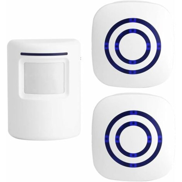 Rörelsesensor dörrklocka för företag, trådlös infraröd rörelsesensor utomhus dörrklocka kit med 2 plug-in mottagare och 1 PIR rörelsesensor