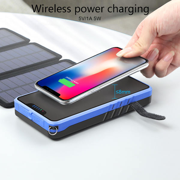 Solcellsladdad trådlös powerbank 20000mAh Kreativt lädermönster Fällbar powerbank