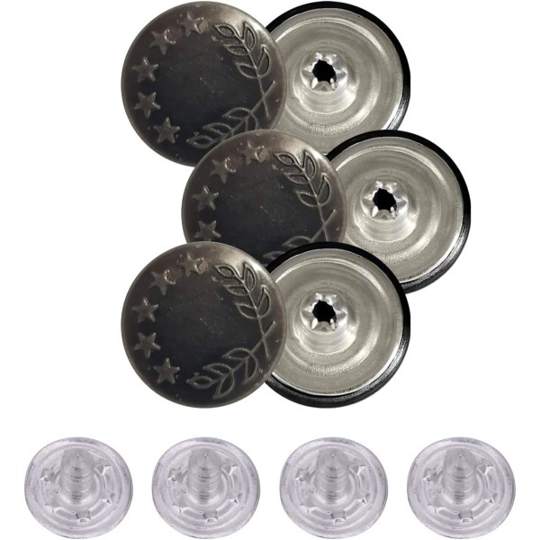 8 x Jeans-nappi 17 mm leveä Jeans-nappi Gunmetal-väri 5 tähdellä, korvaava puuttuville napeille farkuissa, takeissa, vaatteissa, Denim S