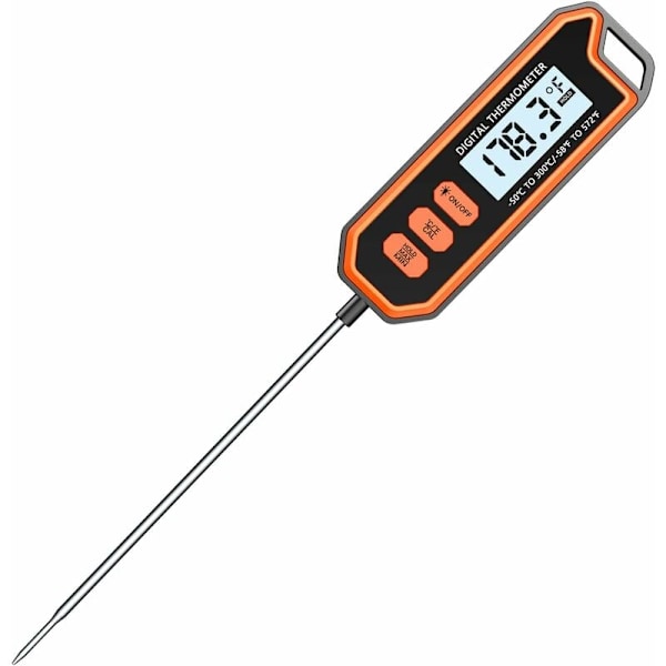 Vattentäta termometrar för kök, Cuison termometer med låsfunktion och 14,2 cm sond, LCD-skärm, hög precision för matlagning, kött, socker, grillning, st