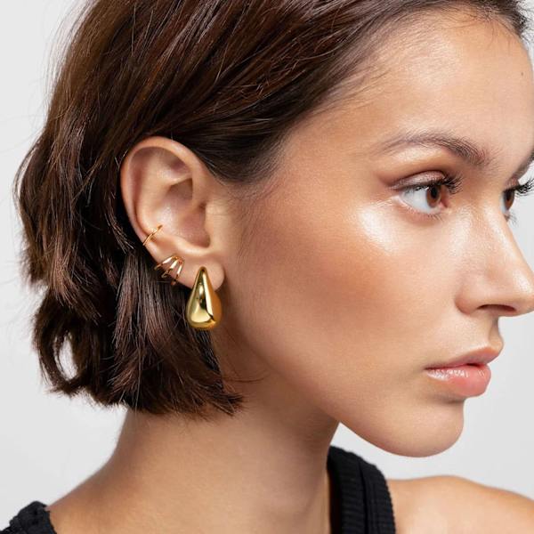 Øredobber - Dame Tåredråpe, Tykke Gull Hoop Lette Hule Åpne Dråpe Øredobber, Pop Oversized Statement Pierced Polish, Hypoallergeniske