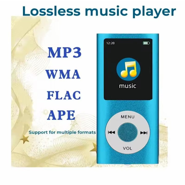 1,8 tommer Mp3 og Mp4-afspiller med genopladeligt batteri, musikafspiller med FM-radio, videoer, fotos, understøtter op til 64 GB hukommelseskort, 8 timers afspilningstid