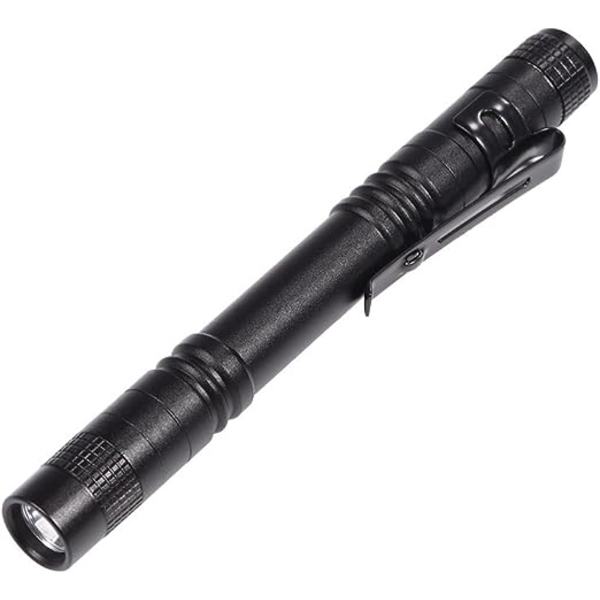 LED-ficklampa med klämma (längd 9 cm) Penlight medicinsk mini bärbar aluminiumlegering svart tryck på batteridriven pennväska Hög ljusstyrka ficklampa
