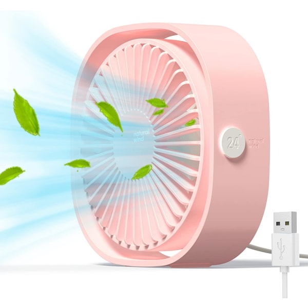 USB Fan Mini Portable Fan Silent Fan Desk Fan 3 Speeds Adjustable USB Powered, for Home and Office(Pink)