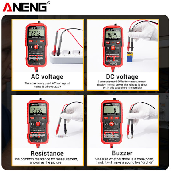 8340 Multimeter Digital Intelligent Automatisk Identifiering Voltmeter 1999 Punkter Elektrisk testpenna med bakgrundsbelyst skärm NCV Ficklampa AC DC spänning re