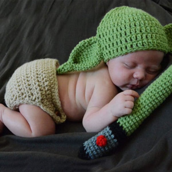 Babykostumesæt med Yoda-hat til fødselsdag for nyfødt tegneseriefest