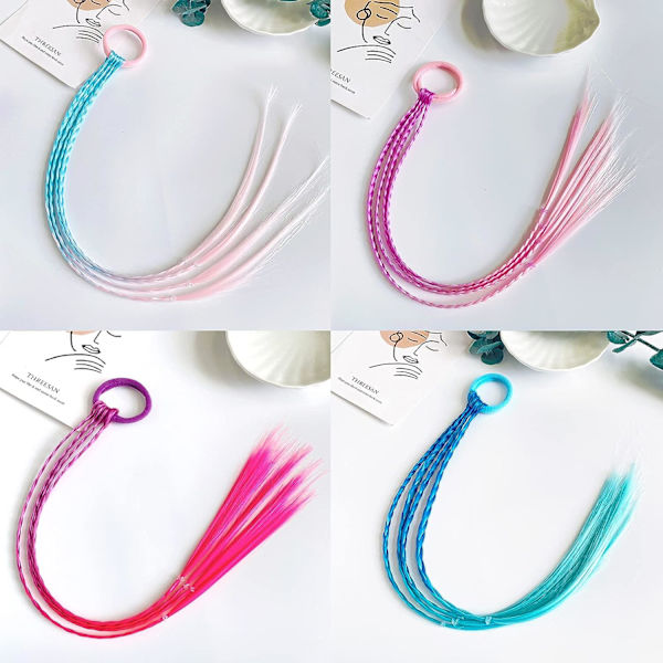 Fletning Hår Farver Piger Flettet Hår Extensions Farverige Børn Flettet Farverige Hår Extension med Elastisk Reb Bånd til Kvinder Tilbehør Dekoration