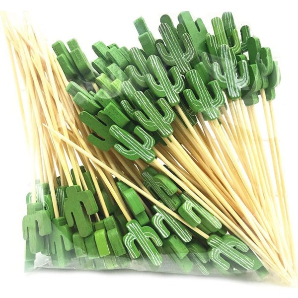 Kaktus - 12 cm, 100 stykker, engangsspyd av bambus til mat og fruktcocktailer, håndverker tannpirkere piknik festutstyr dekorasjon