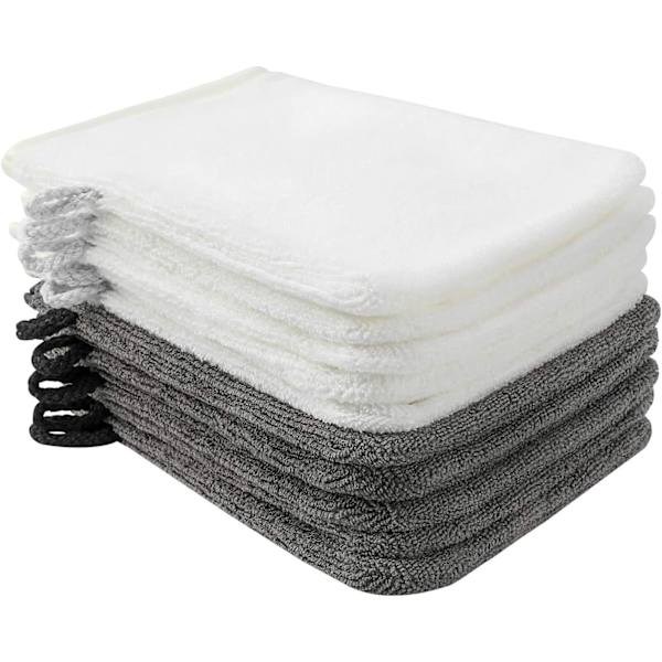 10-pack mikrofiber tvättlappar (grå och ljusvit) Storlek 15 x 21 cm, badhandskar i frotté