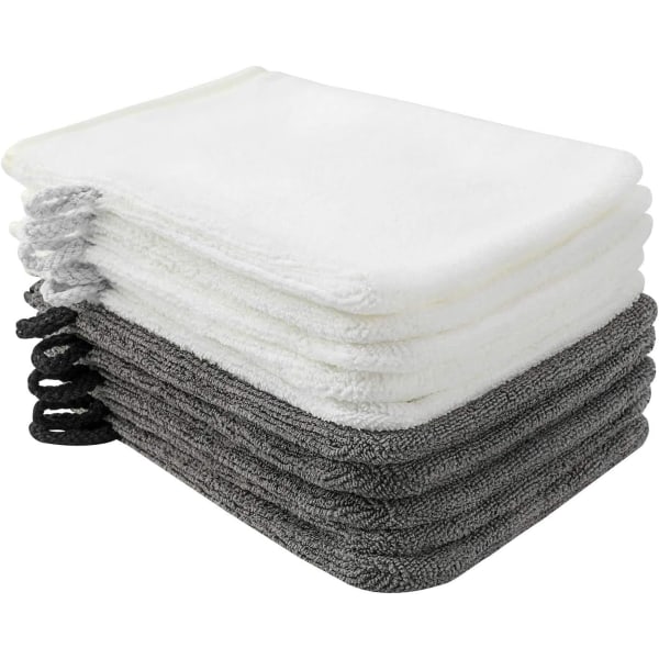 Pakke med 10 mikrofibervaskekluter (grå og lys hvit) størrelse 15 x 2