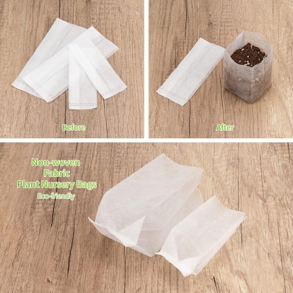 Set med 500 biologiskt nedbrytbara påsar, non-woven tyg för sådd av växter, odlingspåsar (14 x 16 cm)