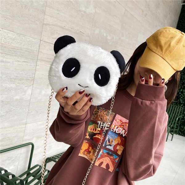 1 söpö panda kynäpussi sarjakuva panda kynäpussi plyysi ketju crossbody chic kolikkopussi opiskelijoiden henkilökunnan käyttö valkoinen (tyyli 1)