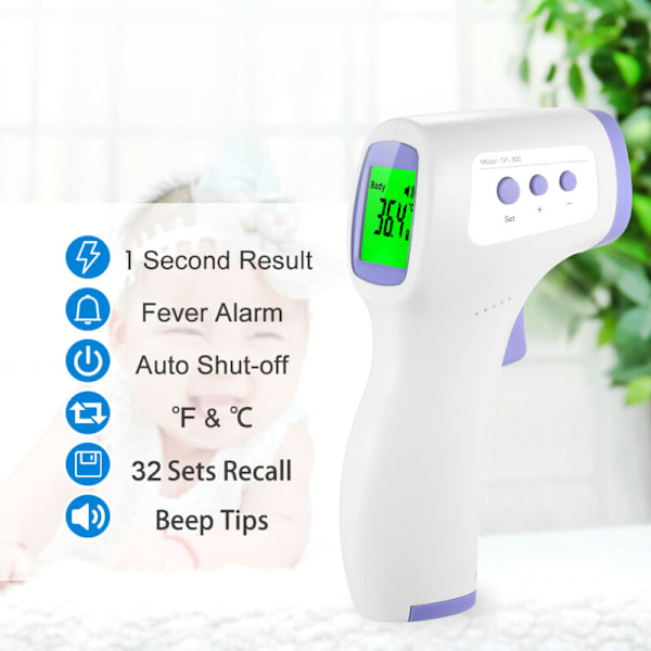 Infrarødt termometer pandetermometer 32 kontaktløse termometre med datalagring med Tribolor baggrundsbelyst LCD-skærm feberalarm høj termometer