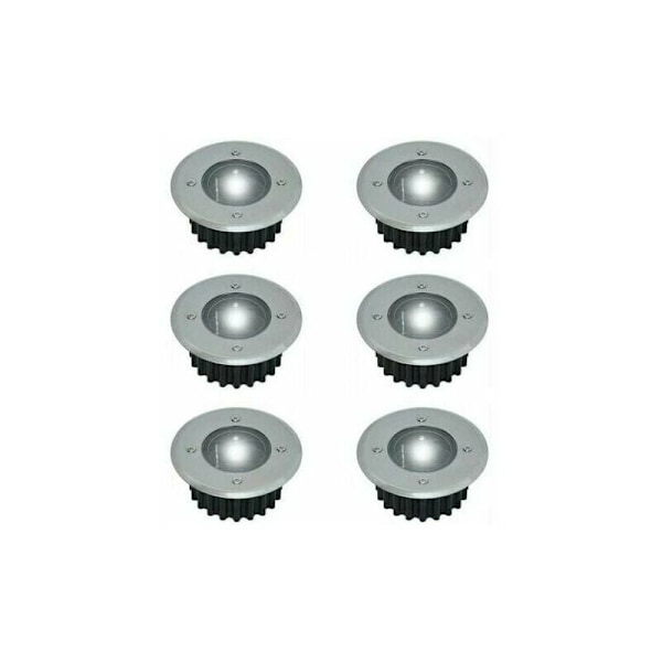 Set med 6 solcells LED-spotlights inbyggda - för mark - runda - diameter: 85 mm - tål utomhusbruk - fasad i rostfritt stål - 6 solcellslampor