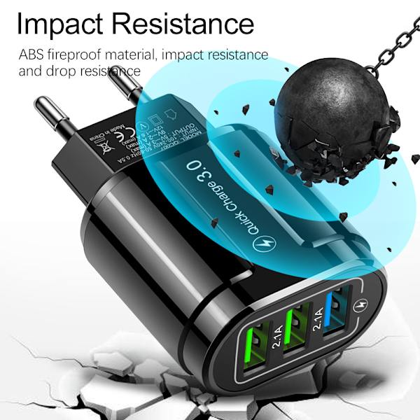 QC3.0 3USB Europeisk standard snabbladdare för mobiltelefon - smart reseladdare oval multifunktionsladdningshuvud