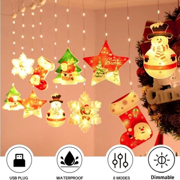 10 stk. Julevinduslys Innendørs, 3M 100 LED 3D Julelys, 8 Moduser USB Julevindusgardinlys, for Innendørs eller Utendørs Hjemmefest D
