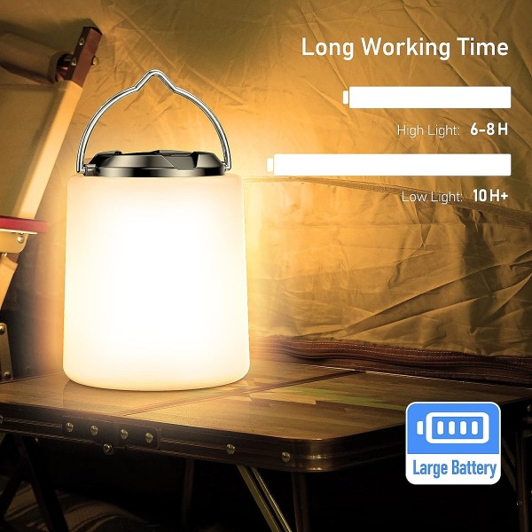 Genopladeligt LED campinglys - 3000K varmt hvidt lys, 10+ timer
